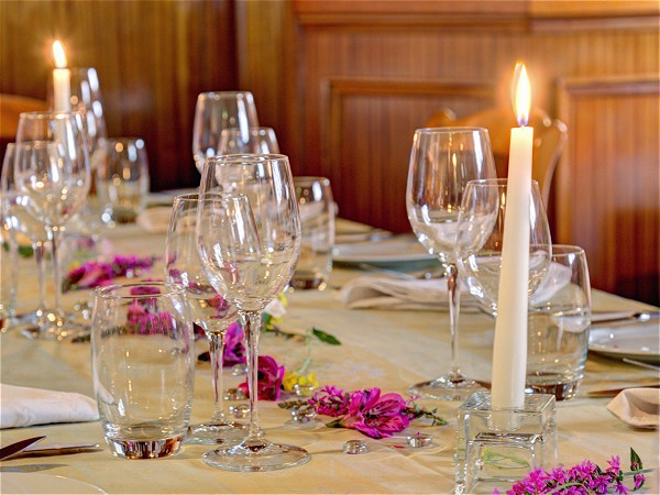 An elegant table setting for dinner aboard the
Athos