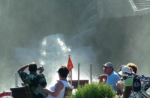 Capturing the moment as the Athos approaches a lock opening at Fonserannes, near Beziers.  Fonserannes is a 'staircase' of seven locks, and one of the most stunning engineering achievements of the historic 300-year-old Canal du Midi.