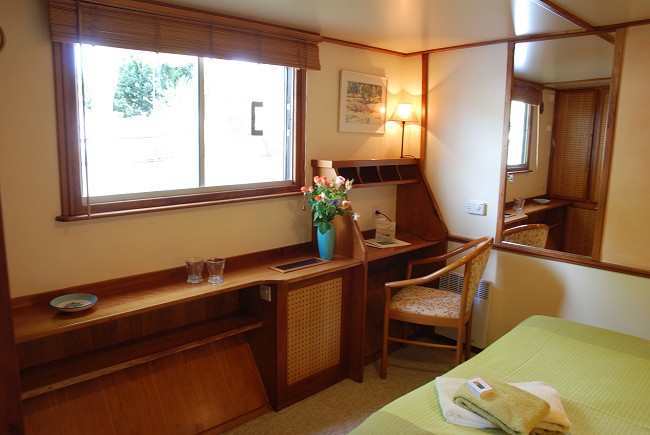 One of the Clair de Lune's cabins.  Each cabin can be configured as a twin or double.