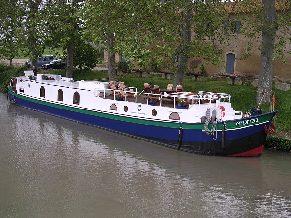 The hotel barge Emma moored in her home port