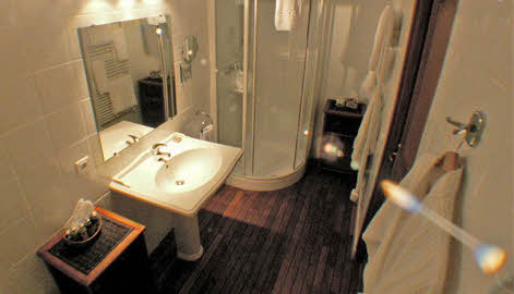 The bath in each cabin aboard the Renaissance features two washbasins, large shower, and commode.
