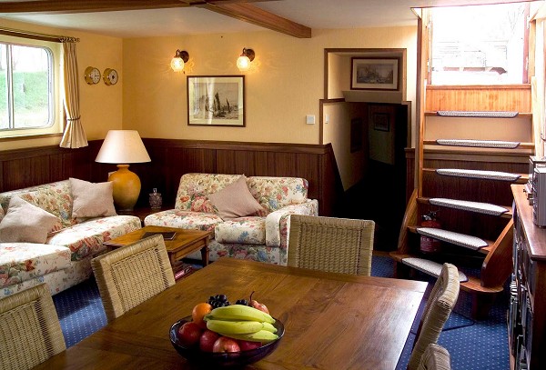 Salon aboard Saint Louis, view toward the bow.