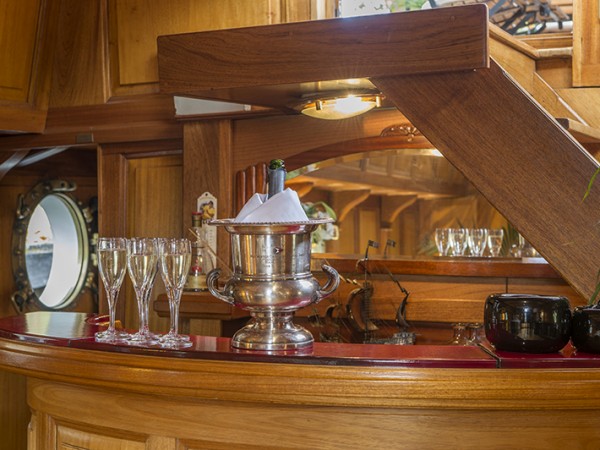The beautifully crafted bar aboard the Tango