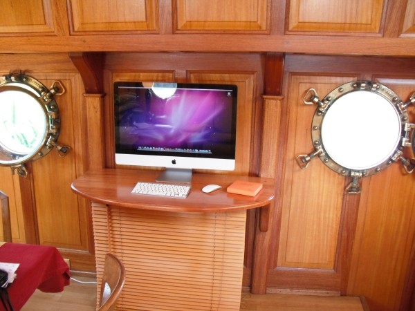 The new media center in the salon aboard the Tango.