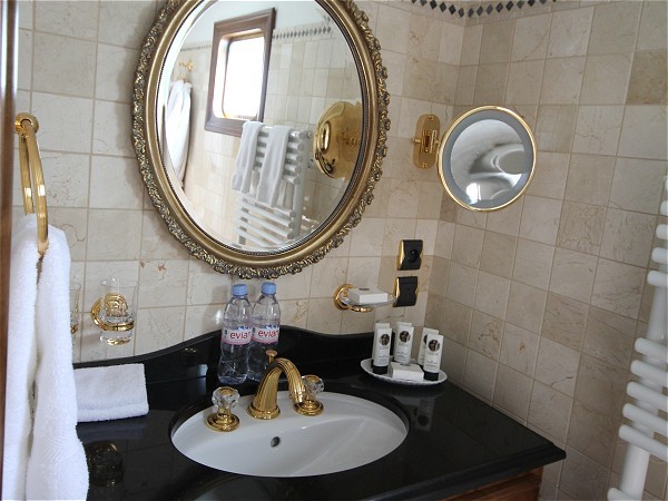 Each cabin aboard the Adrienne has its own elegant, ensuite bathroom
