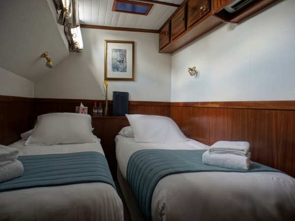 Each of the Anjodi's 4 cabins can be
configured with twin or double beds