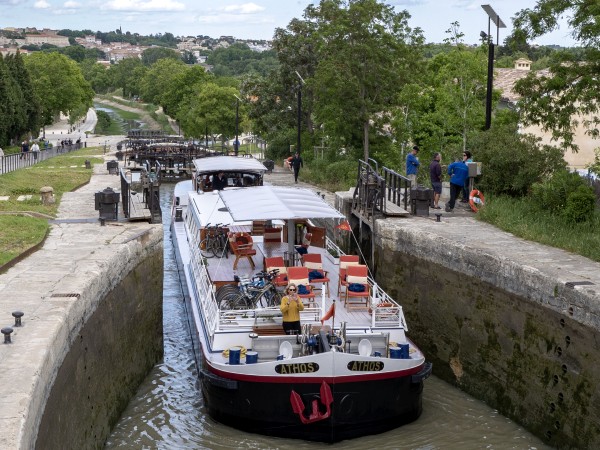 The Athos at Fonserannes, above and below,
where you will find the 'staircase' of <br> seven locks, an engineering marvel
on the historic 300-year-old Canal du Midi near Beziers