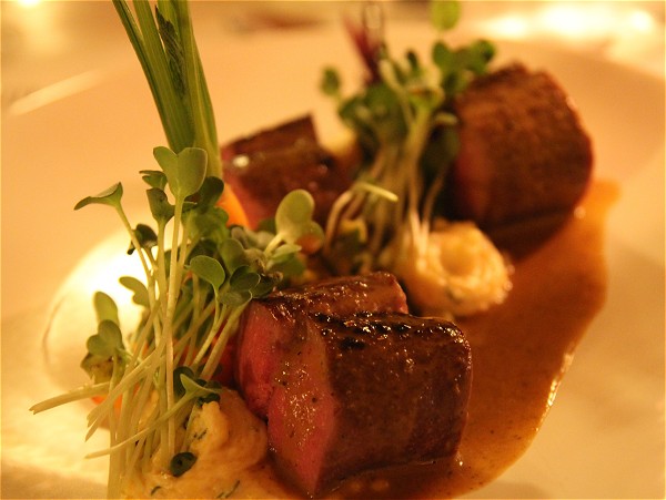 Fillet of lamb served with creamy polenta,
baby carrots & beet root
