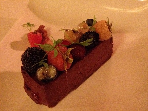 Chocolate ganache with raspberries