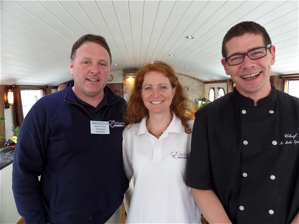 Owners Roger and Louisa, and their chef, aboard
Enchanté