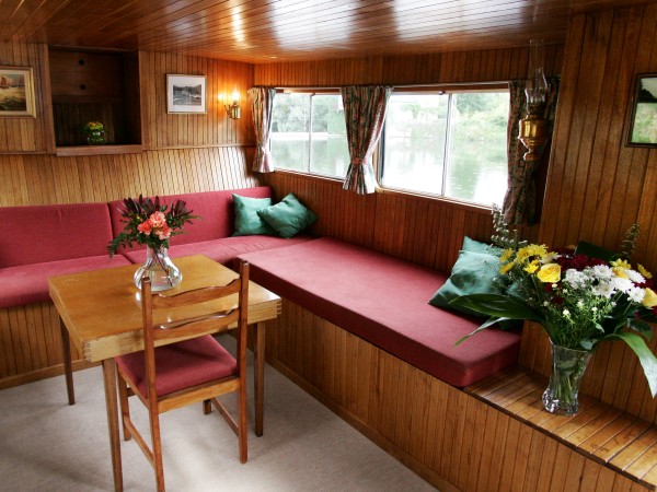 The spacious upper salon aboard the Nymphea